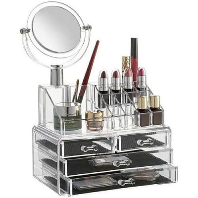 Suport Organizator Cosmetice, Makeup, Oglinda, 3 Sertare, 16 Compartimente foto