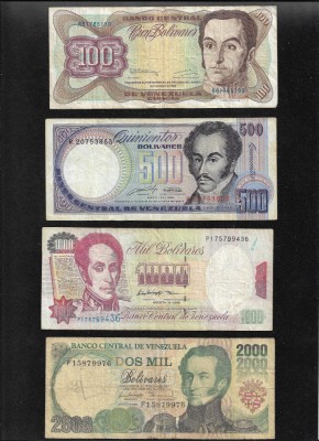 Set Venezuela 100 + 500 + 1000 + 2000 bolivari bolivares foto