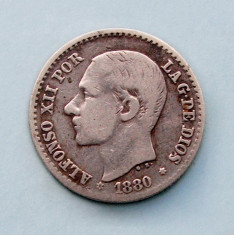 SPANIA - 50 Centimos 1880 - Alfonso XII - Argint 2.5 g foto