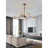 Candelabru cu 8 globuri de sticla fumurie, dulie E27, culoare corp negru cu auriu, diametru 90cm