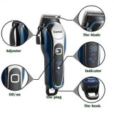 Aparat de tuns profesional Kemei, LCD, acumulator 2000mAh, autonomie 2h, 4 piepteni (3,6,10,13mm), negru/auriu