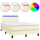 Cumpara ieftin Pat cu arcuri, saltea si LED, crem, 120x200 cm, piele ecologica