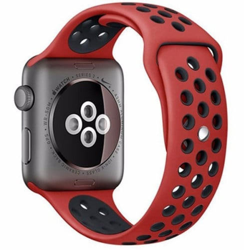 Curea iUni compatibila cu Apple Watch 1/2/3/4/5/6/7, 42mm, Silicon Sport, Rosu/Negru