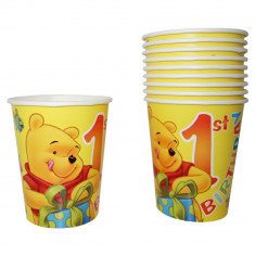 Pahare carton pentru petrecere copii 1st Birthday - Winnie the Pooh, 290 ml, Radar 61242, Set 10 buc foto