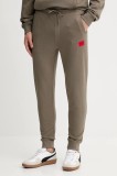 HUGO pantaloni de trening din bumbac culoarea verde, melanj, 50447963