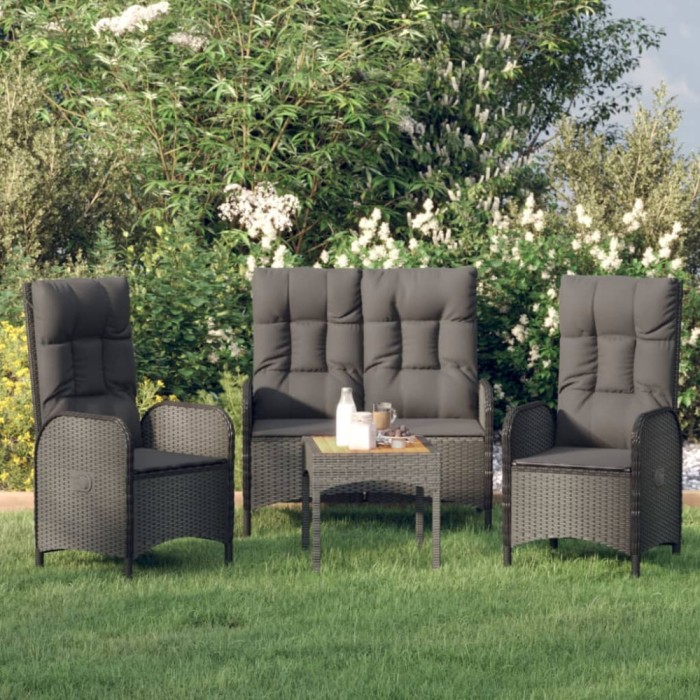 vidaXL Set mobilier de grădină cu perne, 3 piese, negru, poliratan 3185093