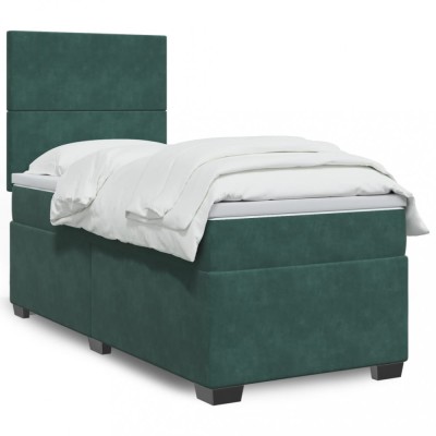 vidaXL Pat continental cu saltea, verde &amp;icirc;nchis, 80x200 cm, catifea 3290759 foto