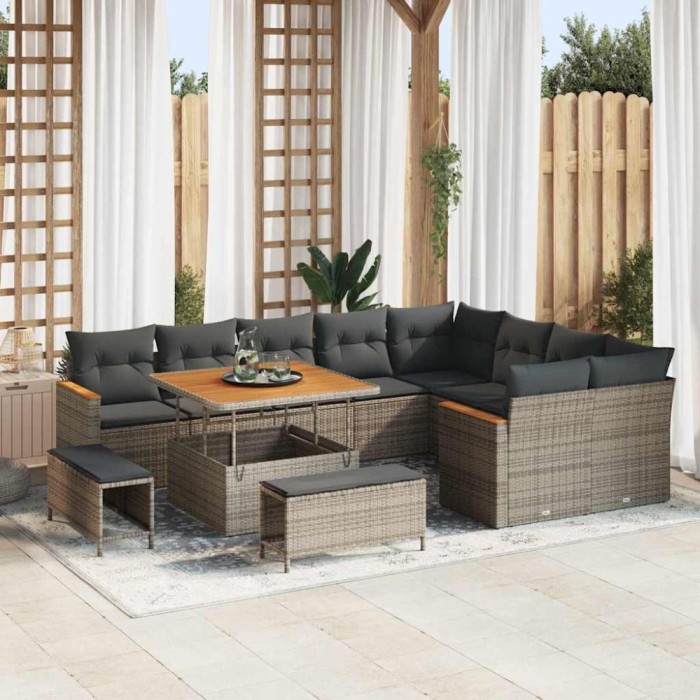 vidaXL Set de canapele pentru grădină cu pernă Gri Rattan poli 3365028