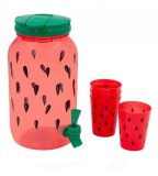 Cumpara ieftin Dispenser Limonada 3.8L cu 4 Pahare - Dozator Bauturi Reci cu Robinet, Plastic, Capac Protectie - Ideal Picnic, Petreceri