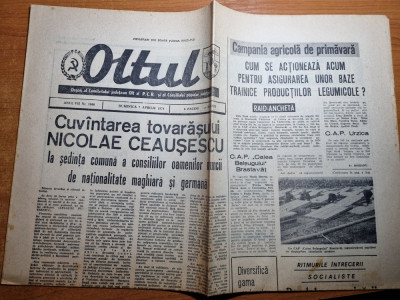 ziarul oltul 7 aprilie 1974-articol si foto carabia,cuvantarea lui ceausescu foto