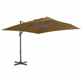 Umbrelă suspendată cu st&acirc;lp din aluminiu gri taupe 300x300 cm, vidaXL