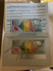 Bancnota 2000 lei eclipsa 1999 serie limitata 001A + serie 002C, ca NOI foto
