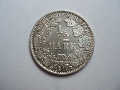 GERMANIA - 1/2 MARK / MARCA 1913 , Ag900, WILHELM II , LM1.56 foto