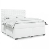 VidaXL Pat box spring cu saltea, alb, 180x200 cm, piele ecologică 3293033