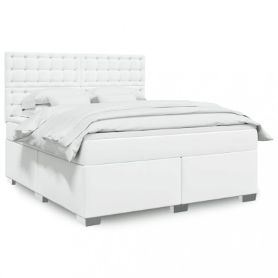 vidaXL Pat box spring cu saltea, alb, 180x200 cm, piele ecologică 3293033 foto