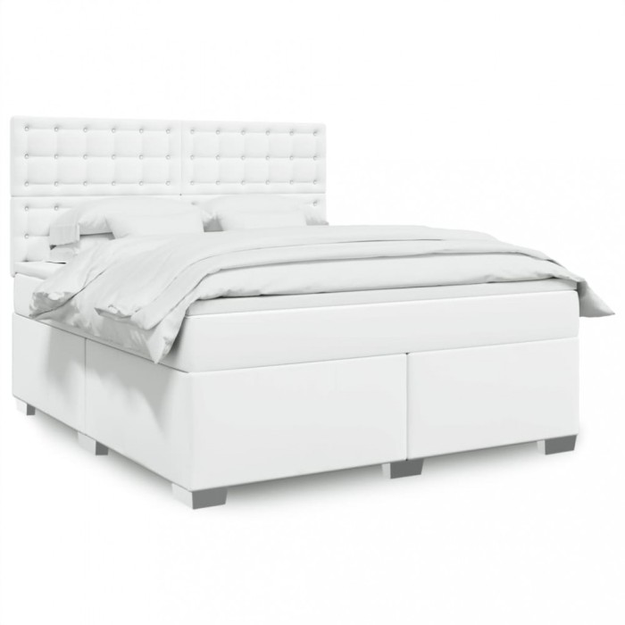 vidaXL Pat box spring cu saltea, alb, 180x200 cm, piele ecologică 3293033
