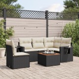 Cumpara ieftin Set mobilier de grădină cu perne, 6 piese, negru, poliratan
