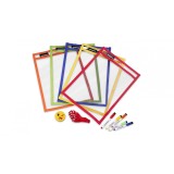 Set 5 Coperti pentru foi de lucru reutilizabile, Hartie A4, 5 markere, 1 radiera, 1 balon - RESIGILAT
