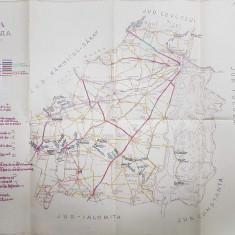 HARTA JUDETULUI BRAILA , SCARA 1 / 200.000 , DESENATOR PRINCIPAL ION CHIRIAC , POLICROMA , 1941