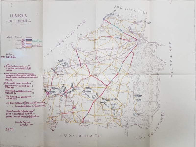 HARTA JUDETULUI BRAILA , SCARA 1 / 200.000 , DESENATOR PRINCIPAL ION CHIRIAC , POLICROMA , 1941 foto