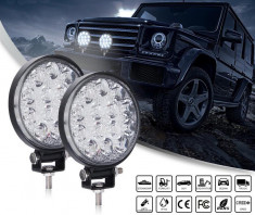 Set 2 x Proiectoare auto, Rotunde, 42W, 14 Led-uri foto