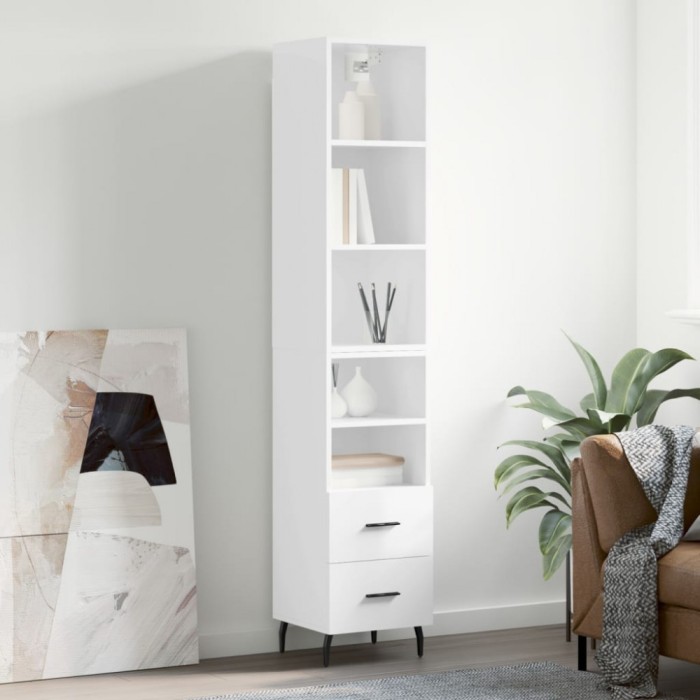 Dulap &icirc;nalt, alb extralucios, 34,5x34x180 cm, lemn prelucrat