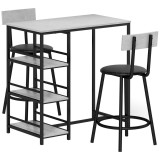 HOMCOM Set Masă de Bar cu 3 Rafturi și 2 Scaune cu Spătar, 90x50x90.5 cm, Gri Deschis | Aosom Romania
