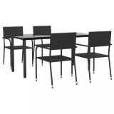 Set mobilier de gradina, 5 piese, negru, poliratan si otel