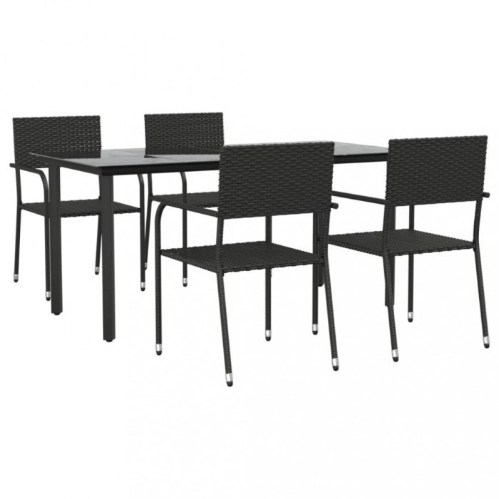 Set mobilier de gradina, 5 piese, negru, poliratan si otel