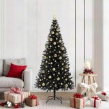 vidaXL Brad de Crăciun cu 300 LED cu suport Negru 180 cm PVC 3396482