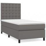 Cumpara ieftin Pat box spring cu saltea, gri, 80x200 cm, piele ecologica