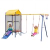Set Joaca Exterior Multifuncțional 4-&icirc;n-1 GL Store Copii, Trambulină, Tobogan, Leagăn, 3-8 Ani, 336x217x238cm, Multicolor
