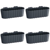 Set 4 jardiniere decorative cu suport de plastic, antracit, 4.9 L, 38.3x21.2x13 cm, Boardee Hook, Prosperplast