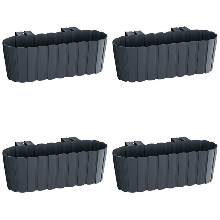 Set 4 jardiniere decorative cu suport de plastic, antracit, 4.9 L, 38.3x21.2x13 cm, Boardee Hook