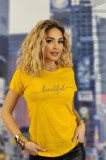 U833-9 Tricou casual cu imprimeu text &quot;beautiful&quot;