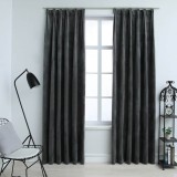 VidaXL Draperii opace cu c&acirc;rlige, 2 buc, antracit, 140x225 cm catifea