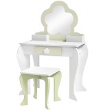 ZONEKIZ Set de toaletă pentru copii cu oglindă de machiaj și scaunel asortat din lemn, sertar și recipiente, alb | Aosom Romania
