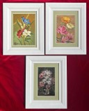 SET 3 Tablouri Miniaturale Toader Schipor Natura Statică cu Flori, Pictura &icirc;n ulei, inramate 19x24cm
