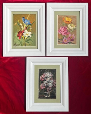 SET 3 Tablouri Miniaturale Toader Schipor Natura Statică cu Flori, Pictura &amp;icirc;n ulei, inramate 19x24cm foto