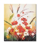 Cumpara ieftin Tablou pictat manual, Maci, margarete si spice de grau, 60x50cm ulei pe panza efect 3D, Valentin Pop