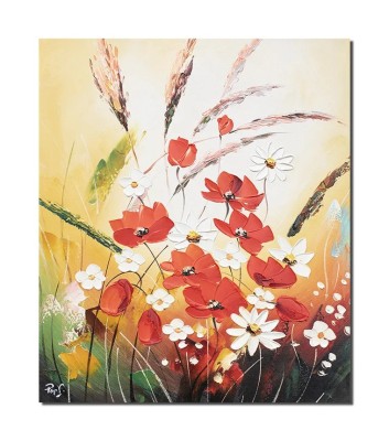 Tablou pictat manual, Maci, margarete si spice de grau, 60x50cm ulei pe panza efect 3D, Valentin Pop foto