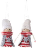 Set de 2 decoratiuni de Craciun DYWW, lemn/textil, gri/alb/rosu, 10 x 4 cm