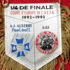 Fanion meci fotbal AUXERRE - AJAX AMSTERDAM (sferturi Cupa UEFA 1992/1993)