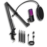 Cumpara ieftin Microfon Profesional M160, USB, Cardioid, Reducere Zgomot, Mute, RGB, Filtru Pop, Brat Ajustabil, Adaptor Inclus, PC, Mac, PS4, PS5, Negru