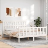 Cumpara ieftin Cadru de pat cu tăblie, alb, king size, lemn masiv