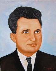 Tablou portret Nicolae Ceausescu semnat Cimpoesu.