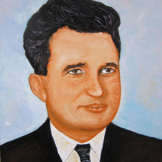 Tablou portret Nicolae Ceausescu semnat Cimpoesu.