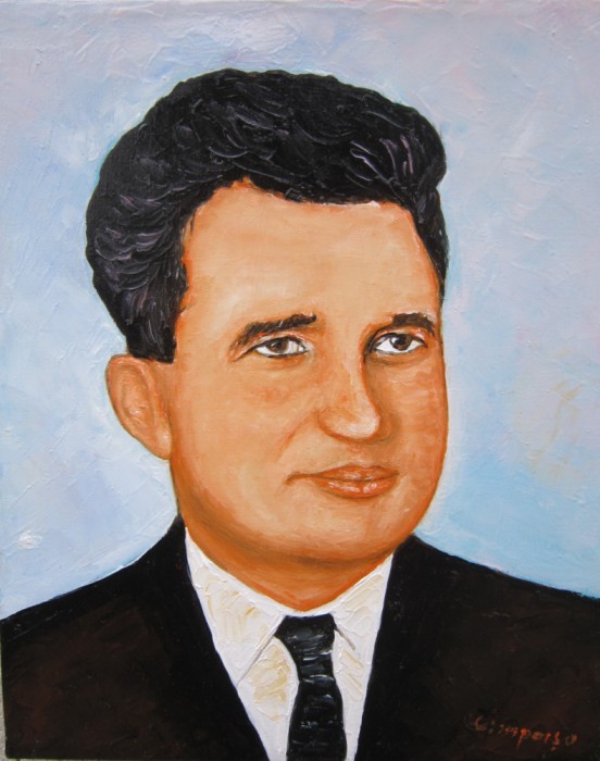 Tablou portret Nicolae Ceausescu semnat Cimpoesu.
