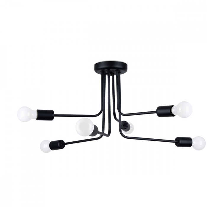 Candelabru Norah Negru Oțel 6 Becuri Neregulate Modern De Interior