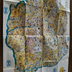 Harta turistica Romania, deosebita,foarte mare, 100x65 cm, stare perfecta